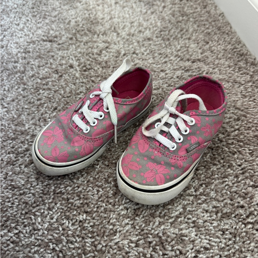 Vans Kids Gray Canvas Sneakers with Pink Floral Print